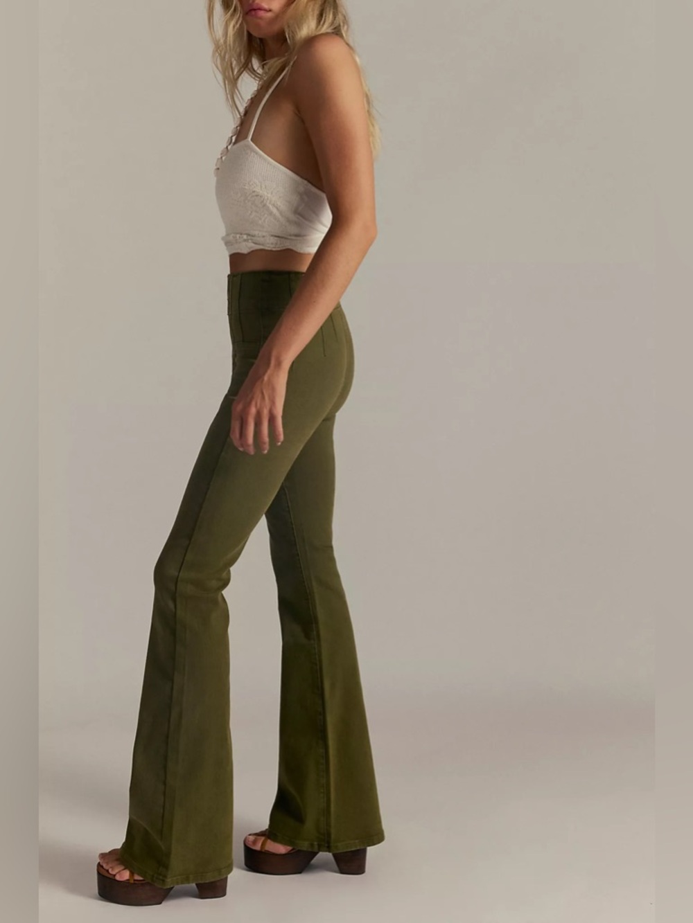 WE THE FREE Jayde Cord High Rise Flare Jeans in Deep Olive - Picture 2 of 11